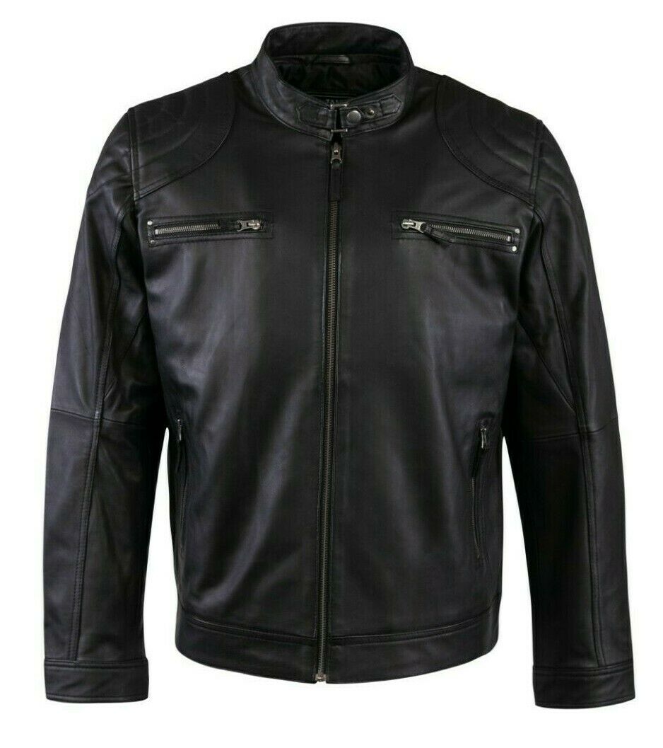 Men’s Buckets Way Leather Jacket, Front, Black
