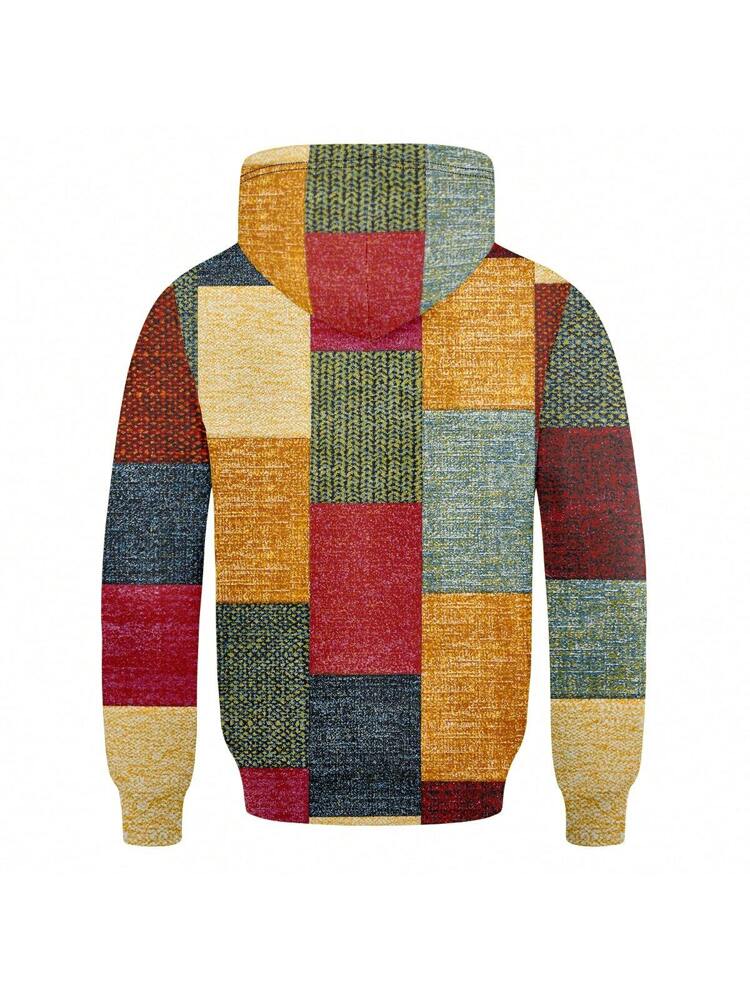 90s Vintage 3d Printed Plaid Pattern Hoodie