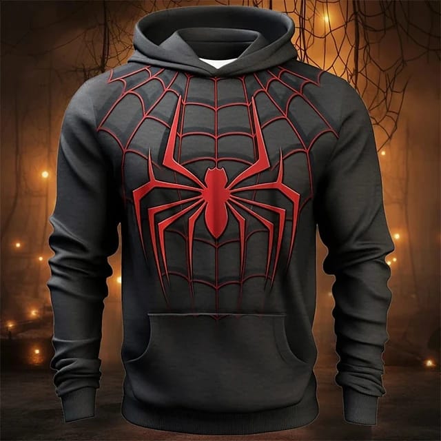 Vintage men's sweatshirt 3D spider print hoodie