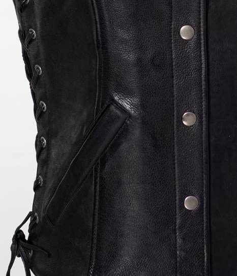 Leather Vest For Women with Side Laces, Black