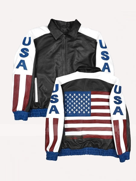 American Flag Vintage Leather Jacket For Men