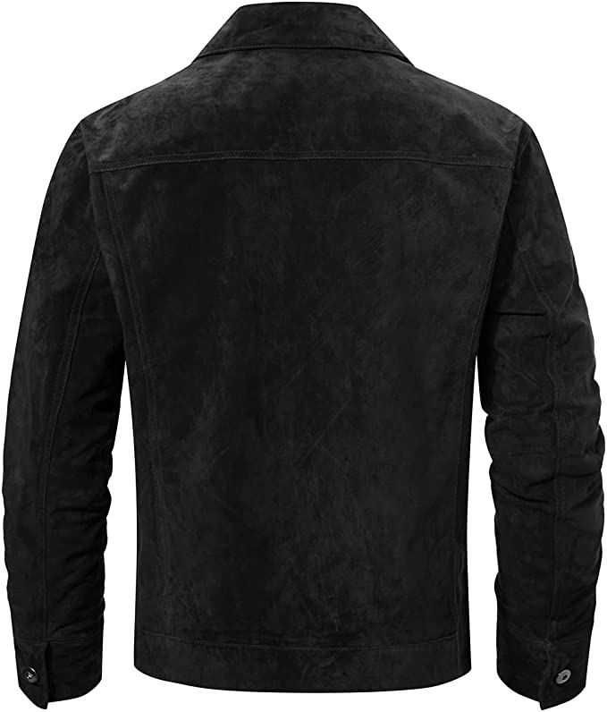 Trucker Suede Leather Jacket Men, Black