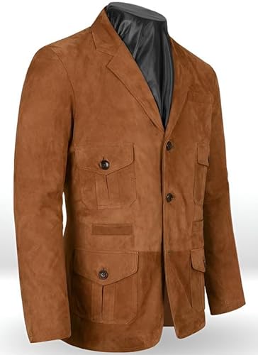 Soft Caramel Suede Leather Blazer, Brown