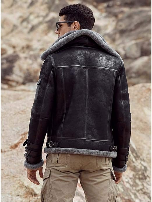 Black Shearling Leather Coat For Men - Best For Winter