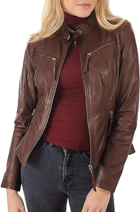 ROXA Trendy Women's Zip Up Genuine Biker Jacket