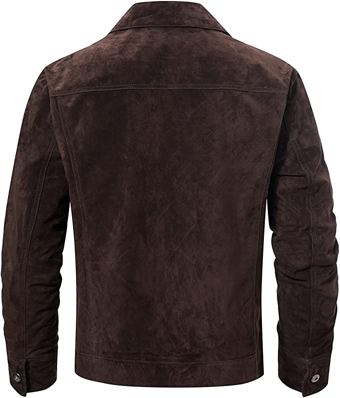 Trucker Suede Leather Jacket Men, Black