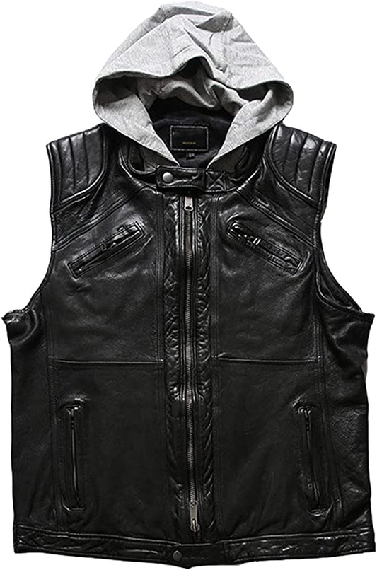 Japanese Retro Leather Vest Men Black