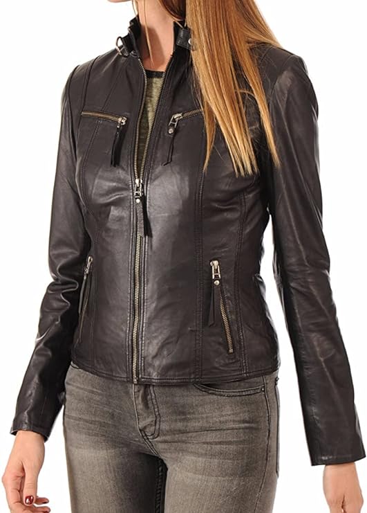 ROXA Trendy Women's Zip Up Genuine Biker Jacket