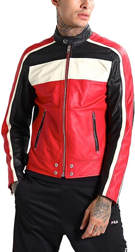 Men's Genuine Leather Jacket in Black n  Red Zing Apparel