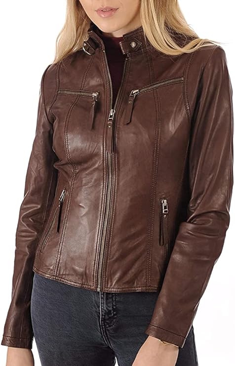 ROXA Trendy Women's Zip Up Genuine Biker Jacket