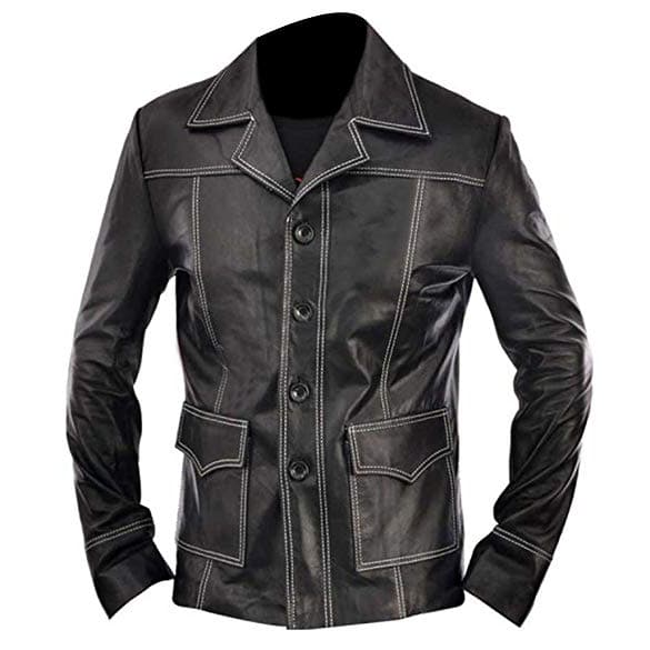 Halloween Jacket - Black Leather Jacket Brad Pit Fight Club