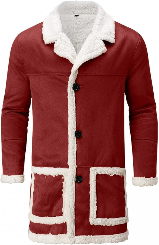 Red Fleece Lined Sherpa Shearling Jacket For Men