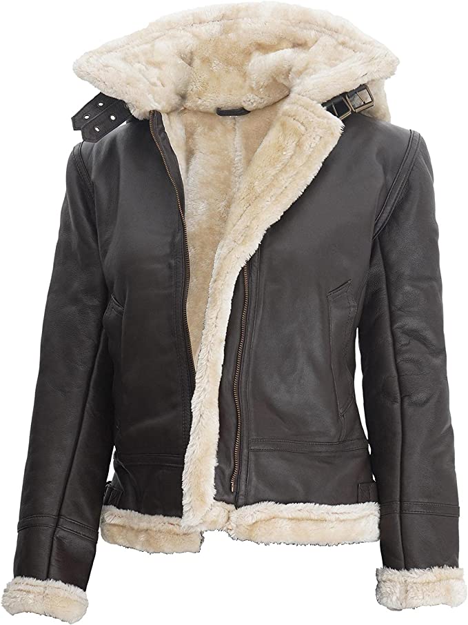 B3 Pilot Aviator Shearling Jacket Women, Hooded