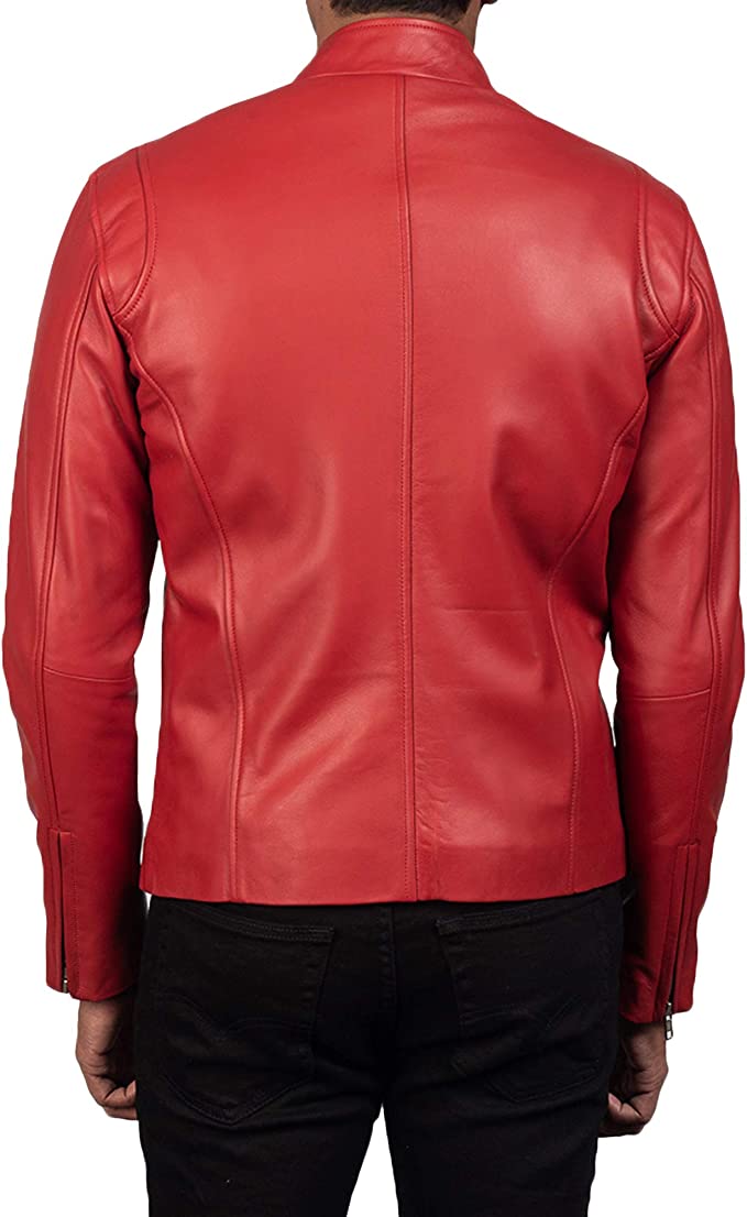 Ionic Red Leather Biker Jacket, Back