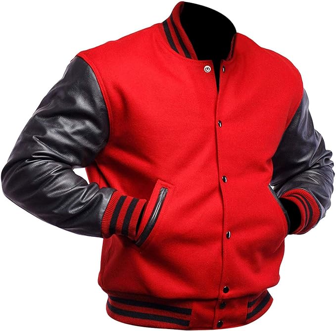 Baseball Red & Black Varsity Jacket Men Zing Apparel