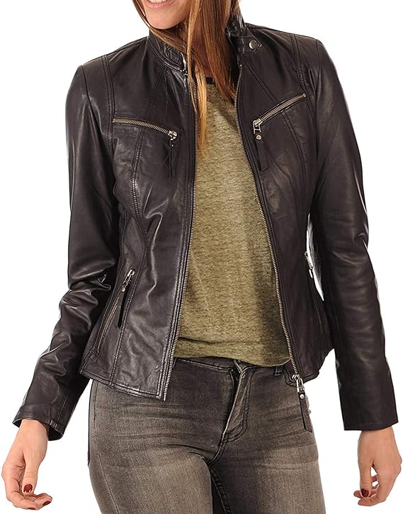 ROXA Trendy Women's Zip Up Genuine Biker Jacket