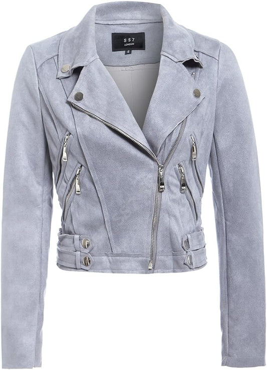 Women's Suede Biker Leather Jacket Zing Apparel