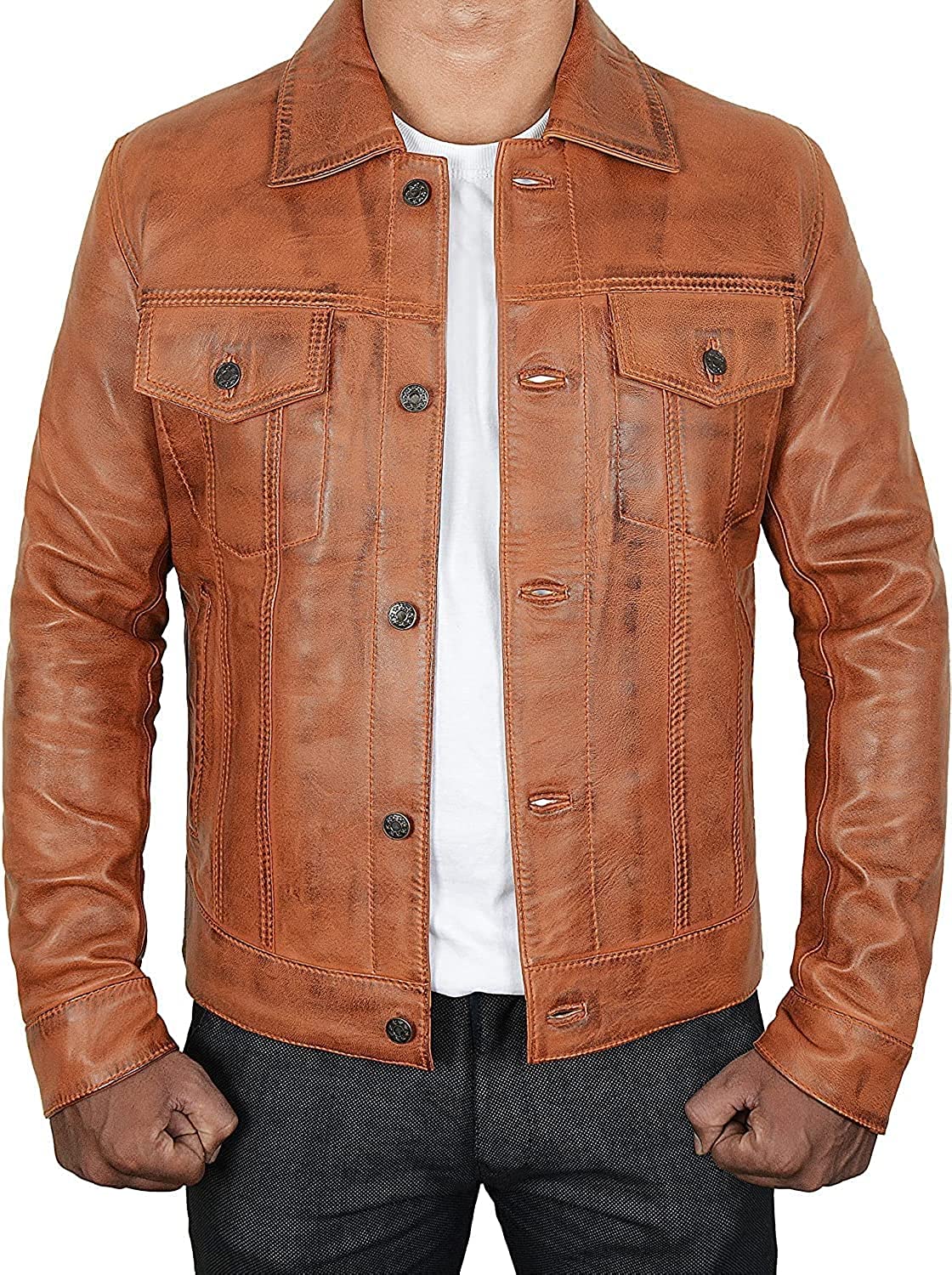 Vintage Trucker Biker Jacket Men, Multi Zing Apparel