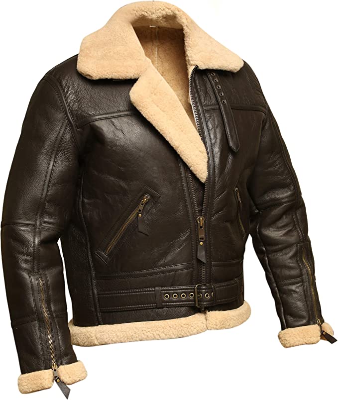 Vintage Shearling Jacket Men, Brown Zing Apparel