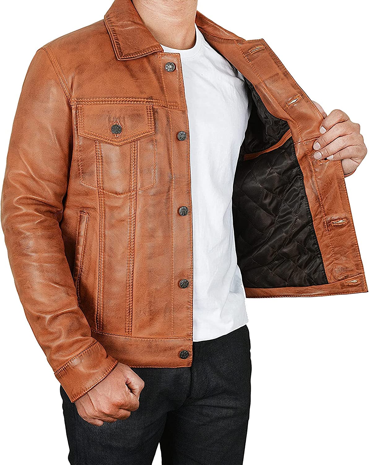 Vintage Trucker Biker Jacket Men, Multi Zing Apparel