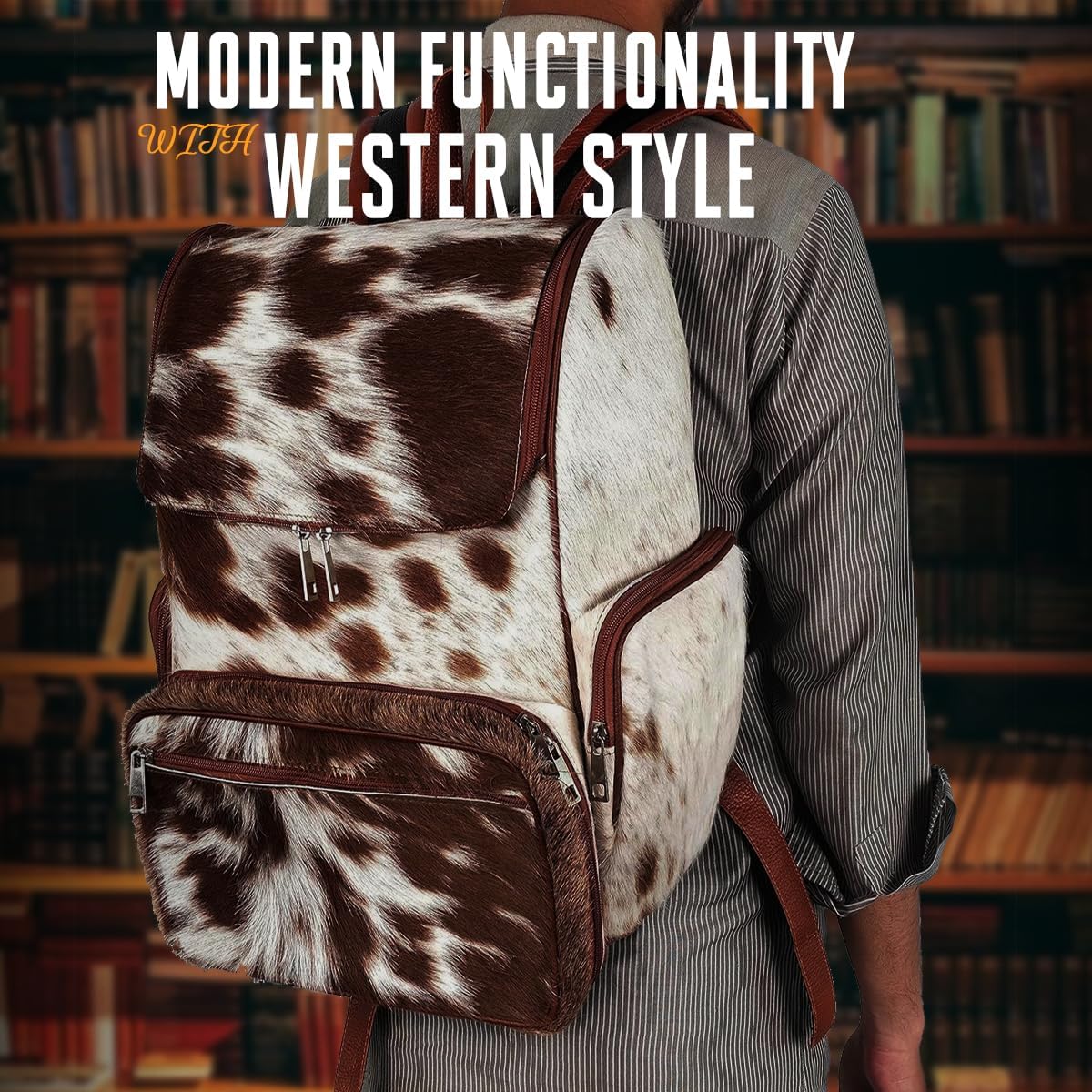 Cowhide With Hair Print Diaper Travel Backpack Zing Apparel