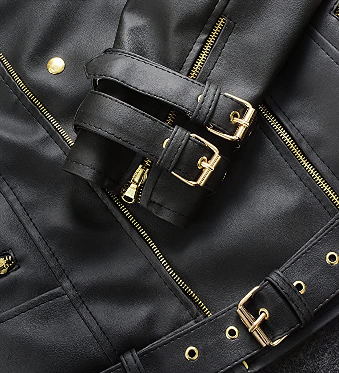 Leather Biker Jacket Women PA218090, Black