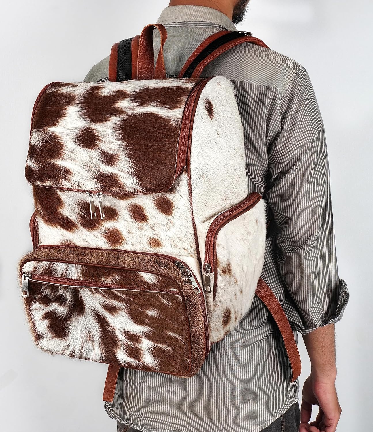 Cowhide With Hair Print Diaper Travel Backpack