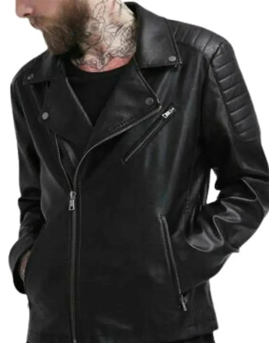 Adam Levine Black Leather Biker Jacket