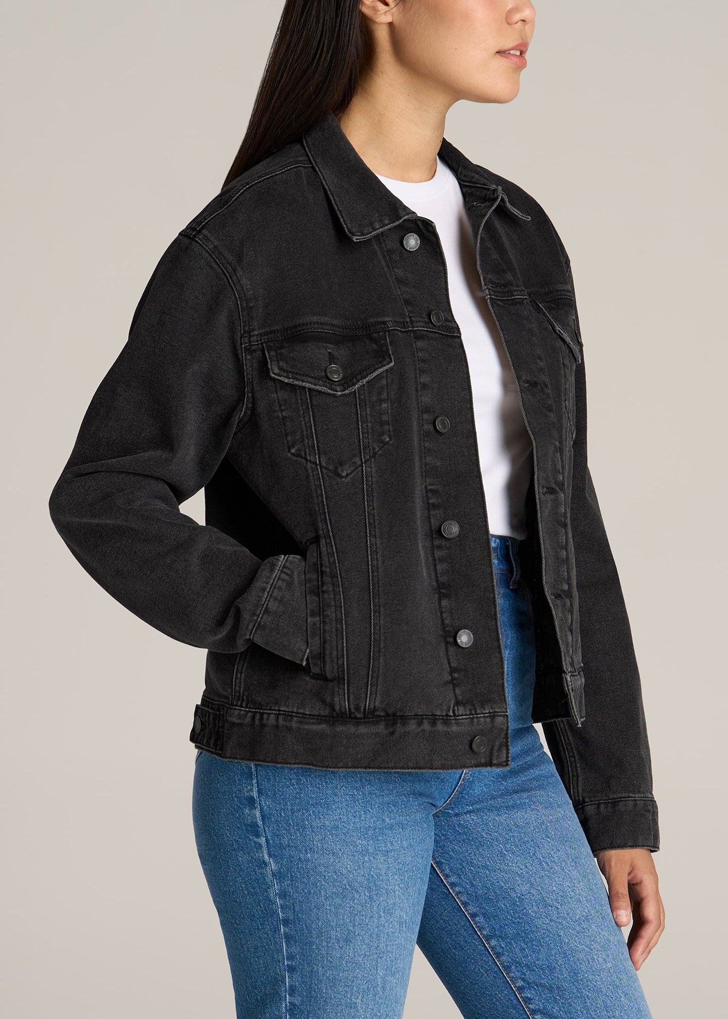 Black Denim Jacket Women, Stone Wash