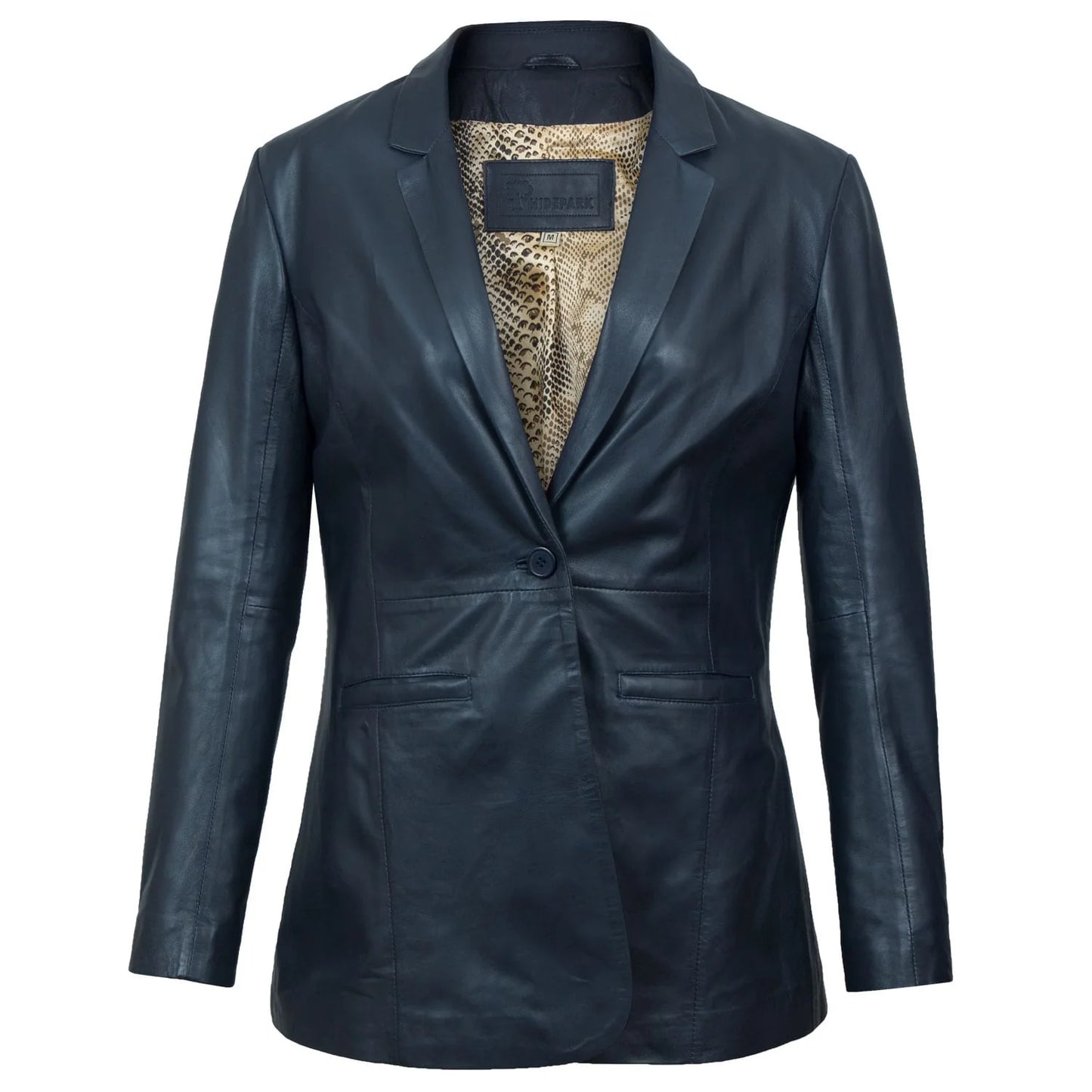 Stylish Fitted Leather Blazer Women Blue