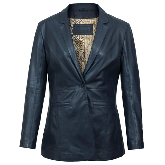 Stylish Fitted Leather Blazer Women Blue