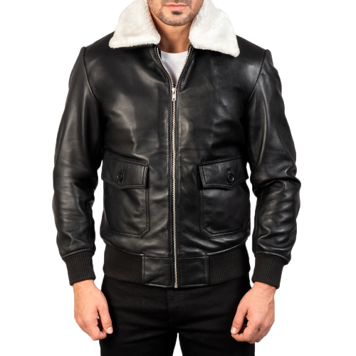 Black Leather Shearling Jacket For Men - Zing Apparel