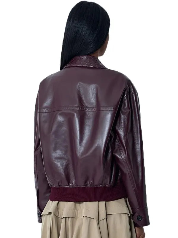 Bottega Veneta Leather Jacket Maroon Women Back