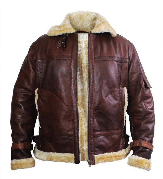 Brown Shearling Bomber Jacket in Sheepskin For Men