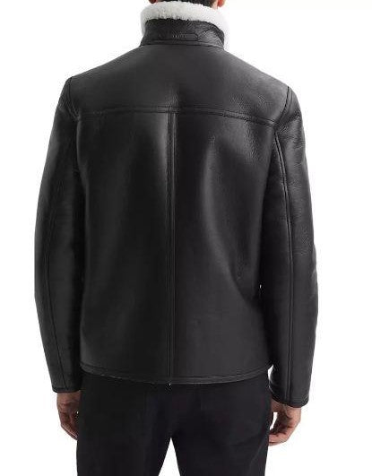 Coal Black Shearling Leather Jacket For Men-1