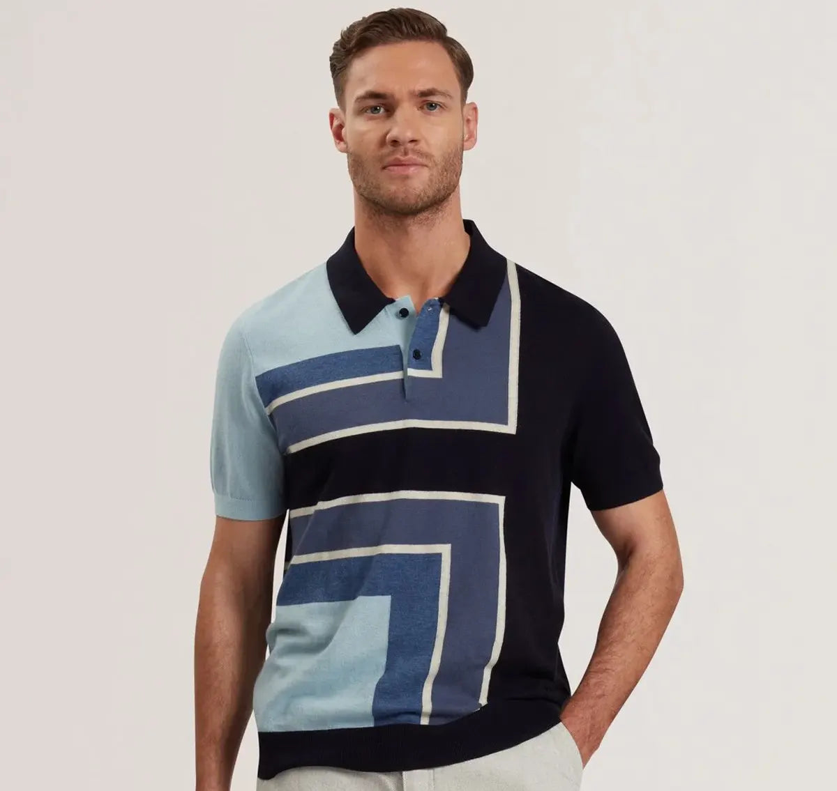 Colour Block Merino Polo Shirt