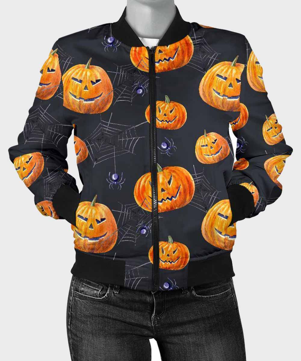 Pumpkin Printed Bomber Jacket For Men