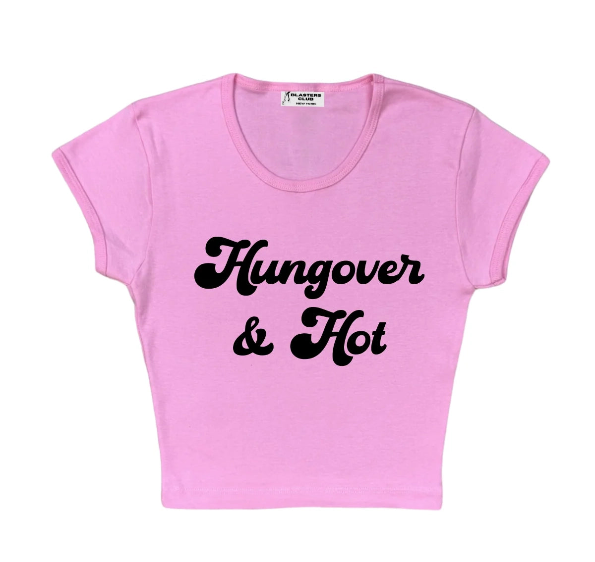 Hungover & Hot Crop Baby Tee in Pink