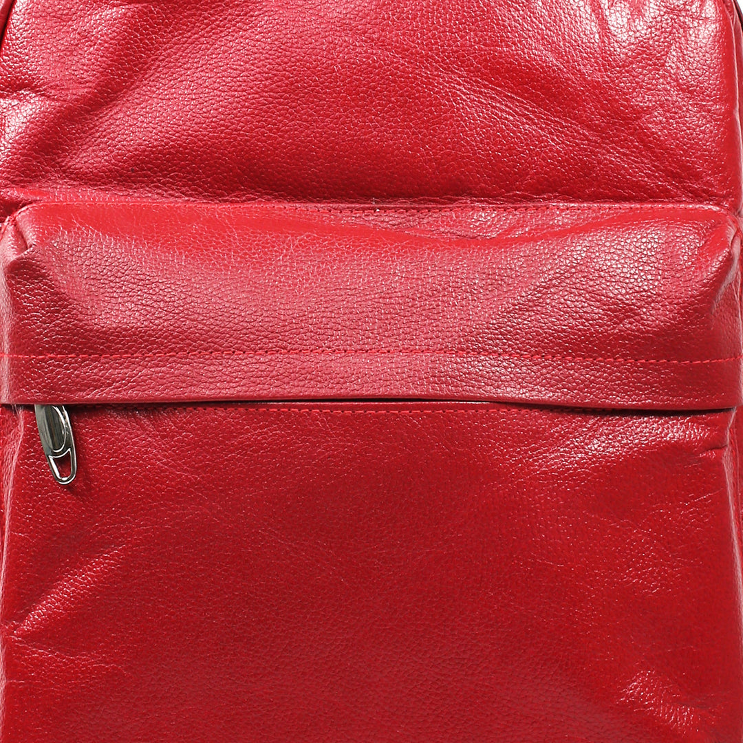 Premium Leather Office Backpack, Bright Red