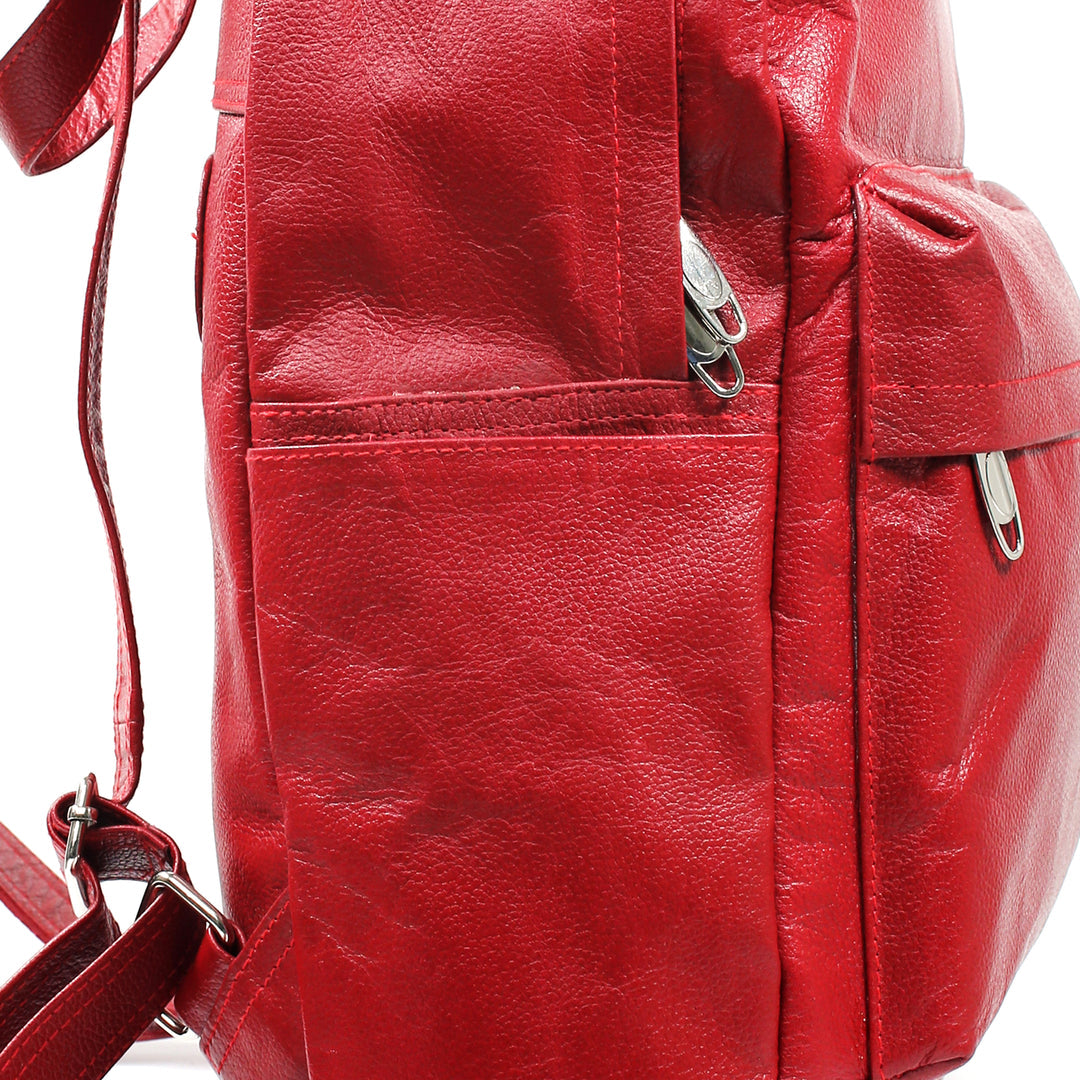 Premium Leather Office Backpack, Bright Red