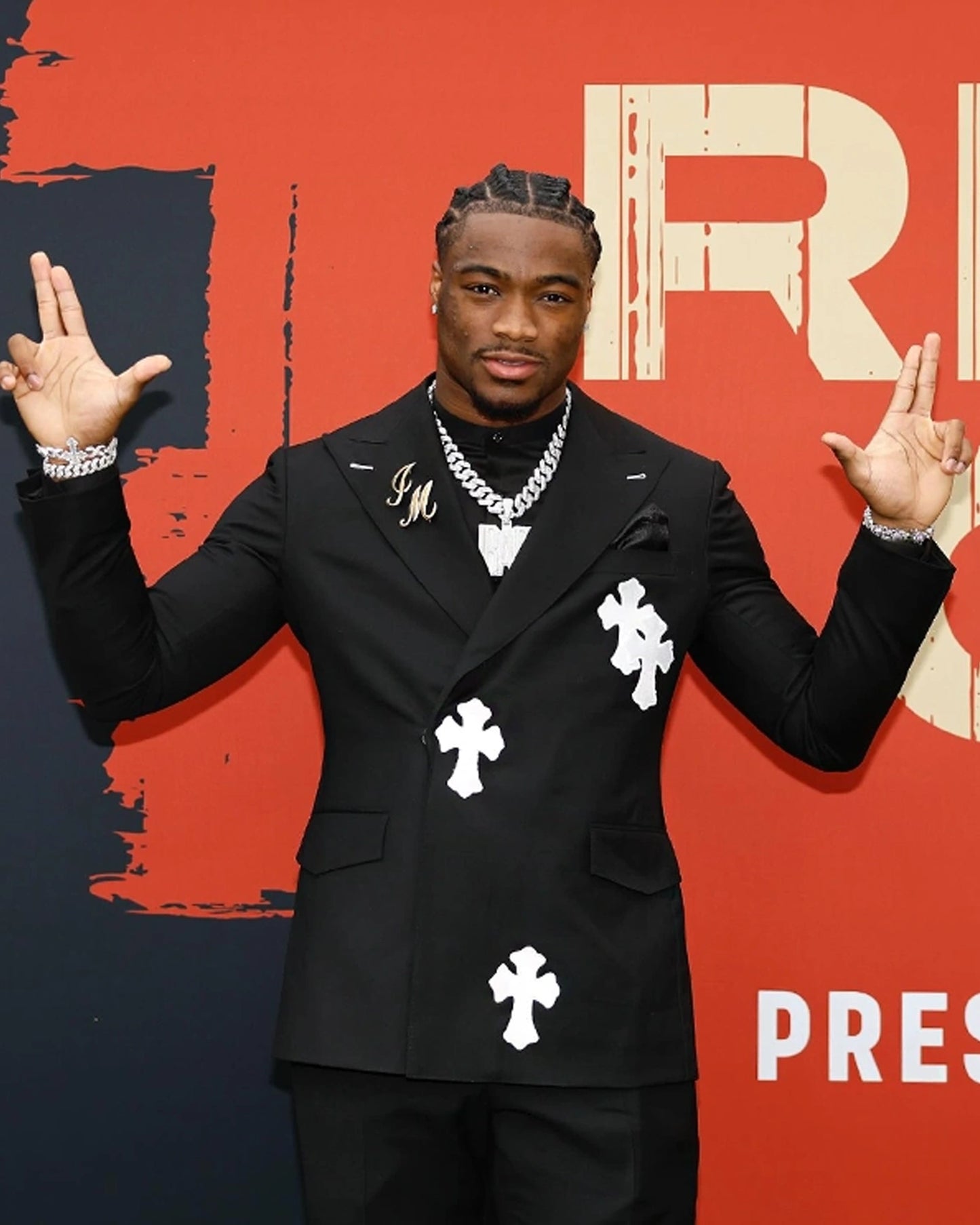 Jalen-Milroe-Chrome-Hearts-Suit-Black