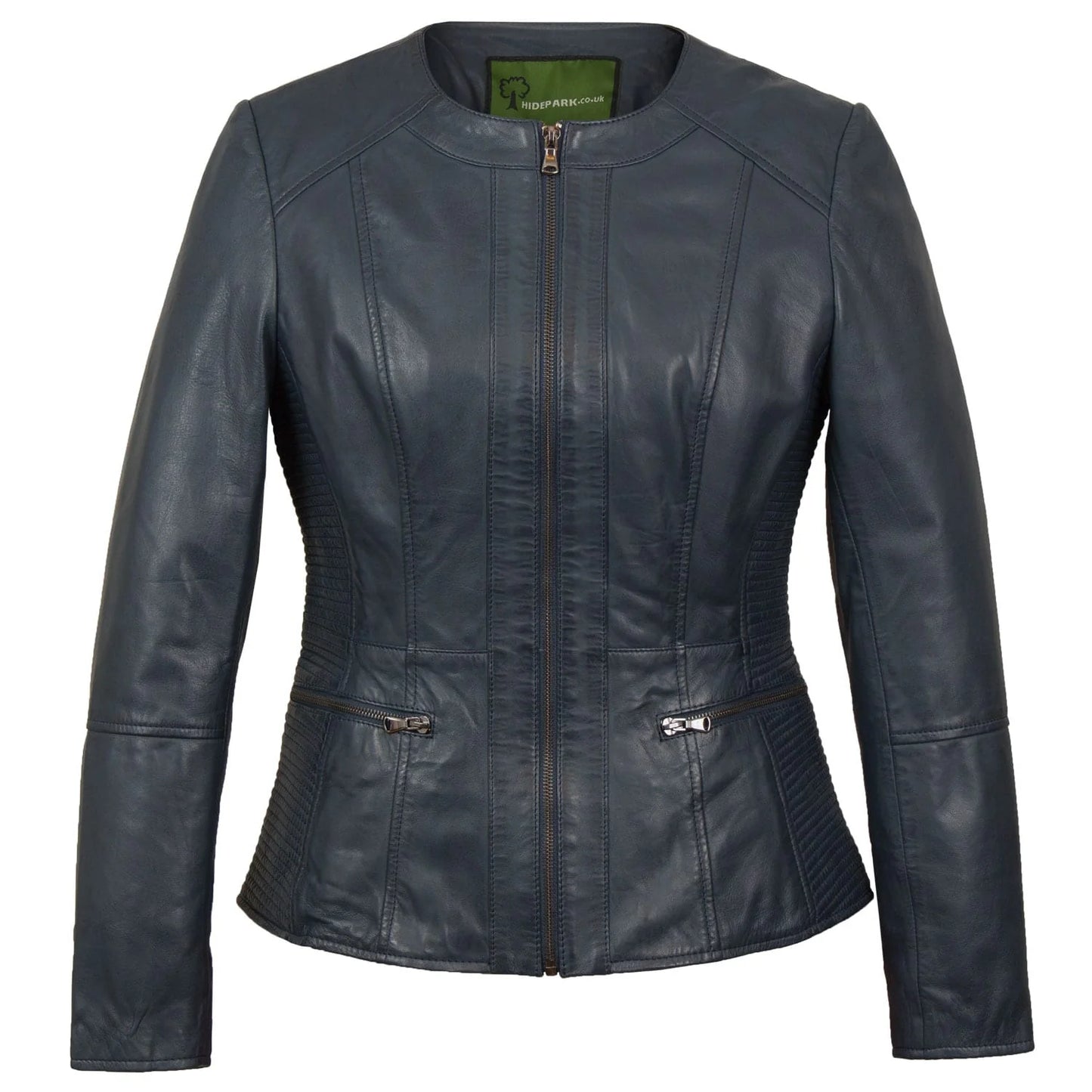 Collarless Leather Blazer Women Navy