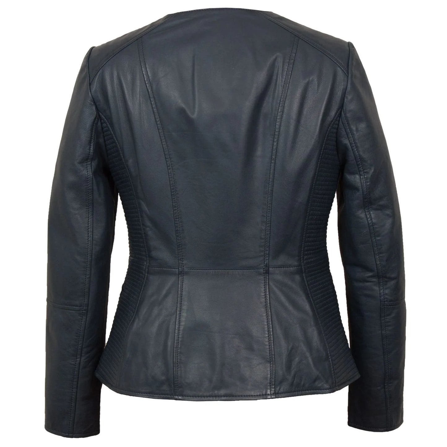 Collarless Leather Blazer Women Navy