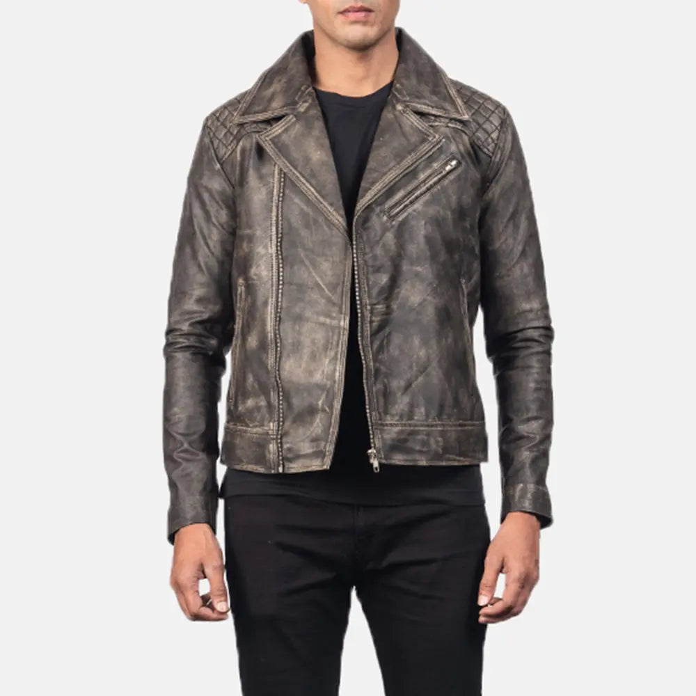 Distressed Brown Cowhide Zip Lining Jacket