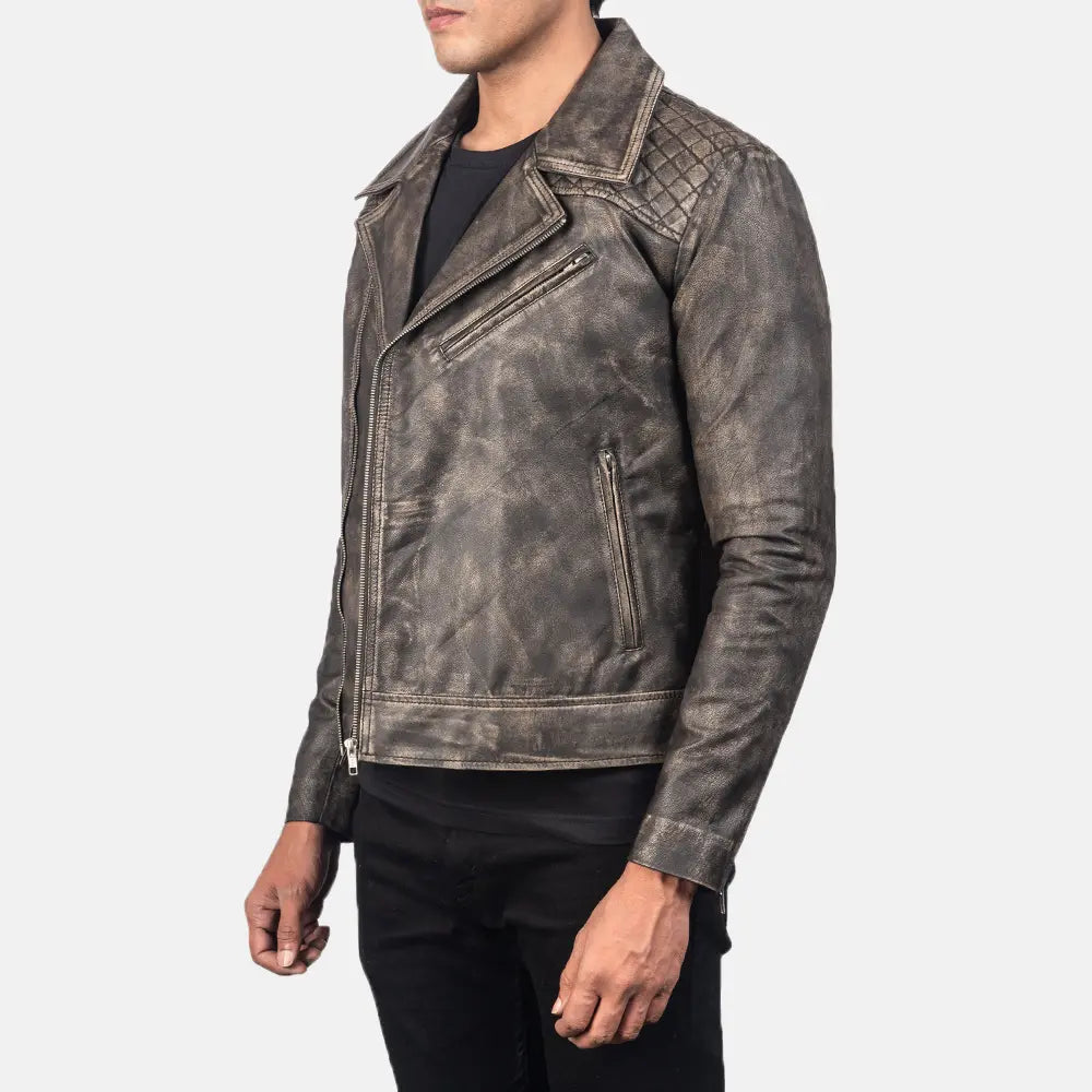 Distressed Brown Cowhide Zip Lining Jacket