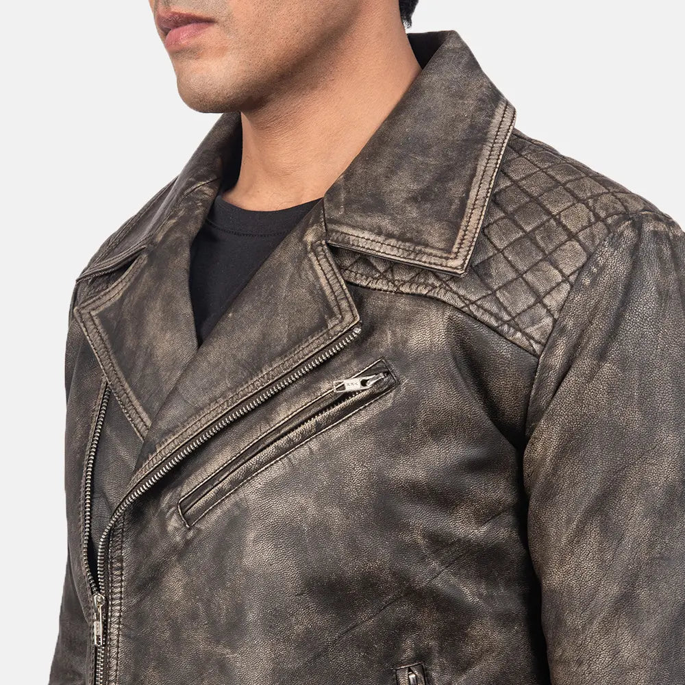 Distressed Brown Cowhide Zip Lining Jacket