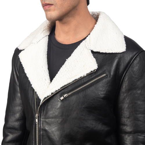 Alberto Black Shearling Jacket For Men in Leather