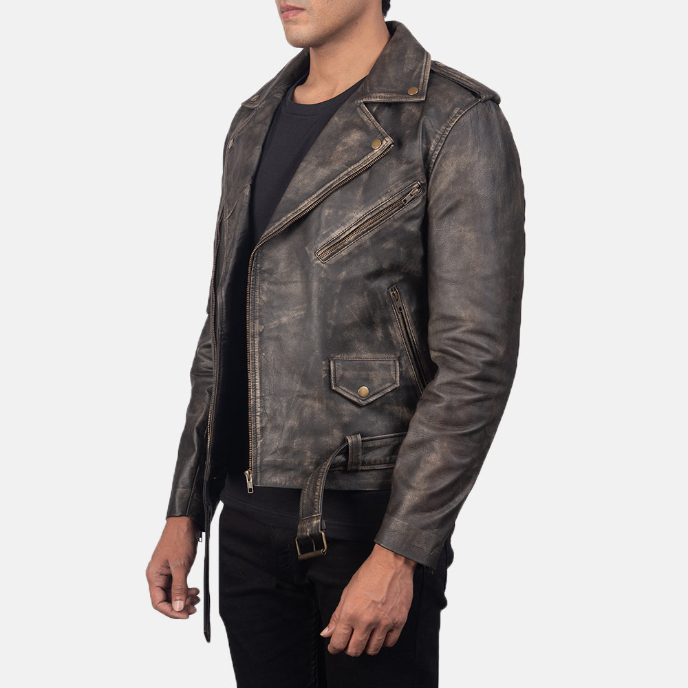Vintage Distressed Brown Sheephide Leather Jacket, Sleeves