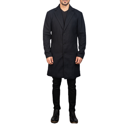 Petrillo Wool Singled Breasted Coat, Black