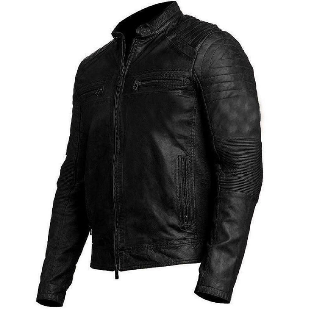 Men’s Elegant Black Biker Leather Jacket For Sale